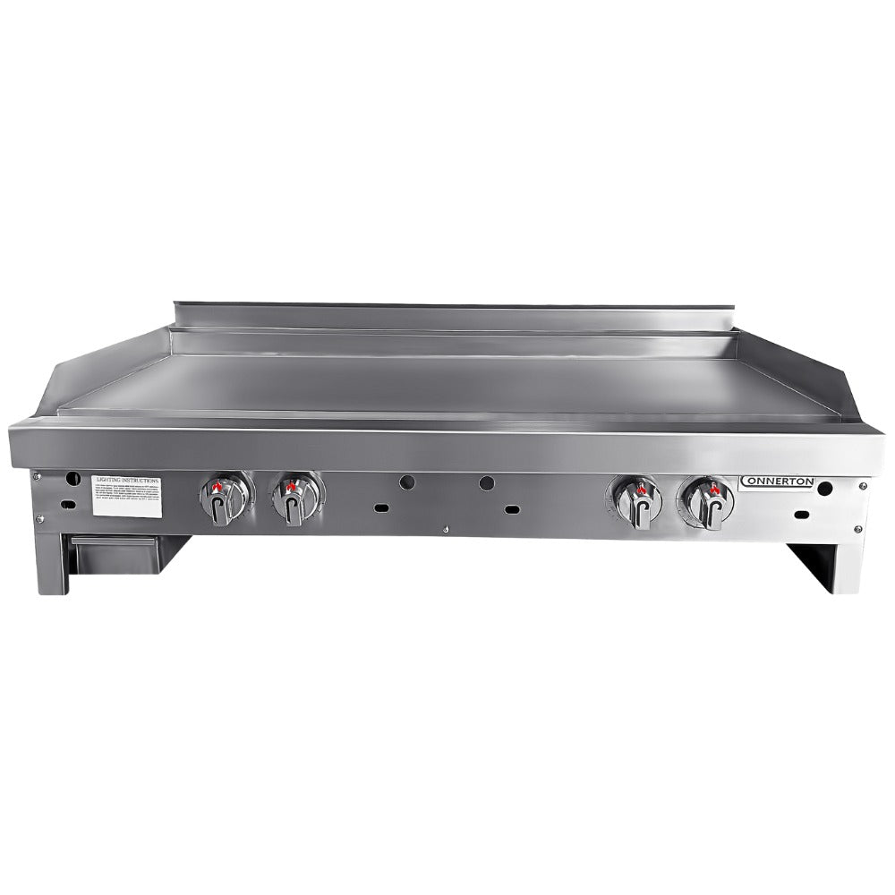 Connerton CG-48-T 48 In. Gas Countertop Thermostatic Griddle, 4 Thermostats, 120,000 BTU, 1 In. Polished Steel Plate
