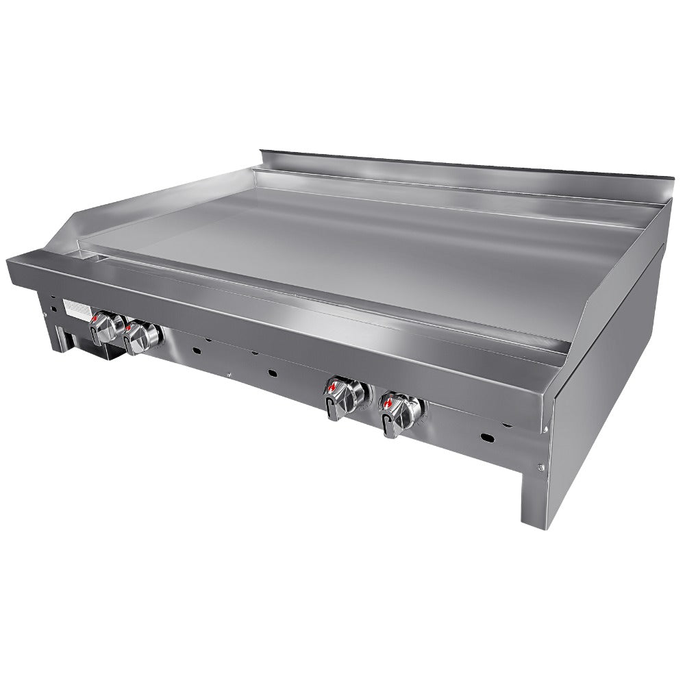 Connerton CG-48-T 48 In. Gas Countertop Thermostatic Griddle, 4 Thermostats, 120,000 BTU, 1 In. Polished Steel Plate