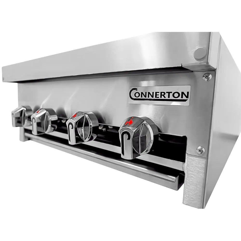 Connerton CRB-24 24 In. Countertop Gas Radiant Charbroiler, 4 Burners, 80,000 BTU, Cast Iron Grates, Welded #304 Stainless