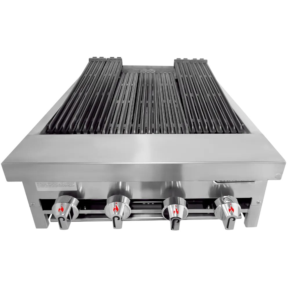 Connerton CRB-24 24 In. Countertop Gas Radiant Charbroiler, 4 Burners, 80,000 BTU, Cast Iron Grates, Welded #304 Stainless