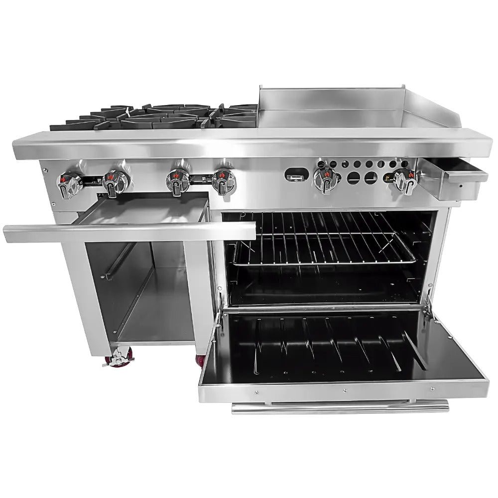 Connerton CN48-4-24G 48 In. Gas Range With Griddle Top, 4 Open Burners, 24 In. Griddle, 35,000 BTU Oven