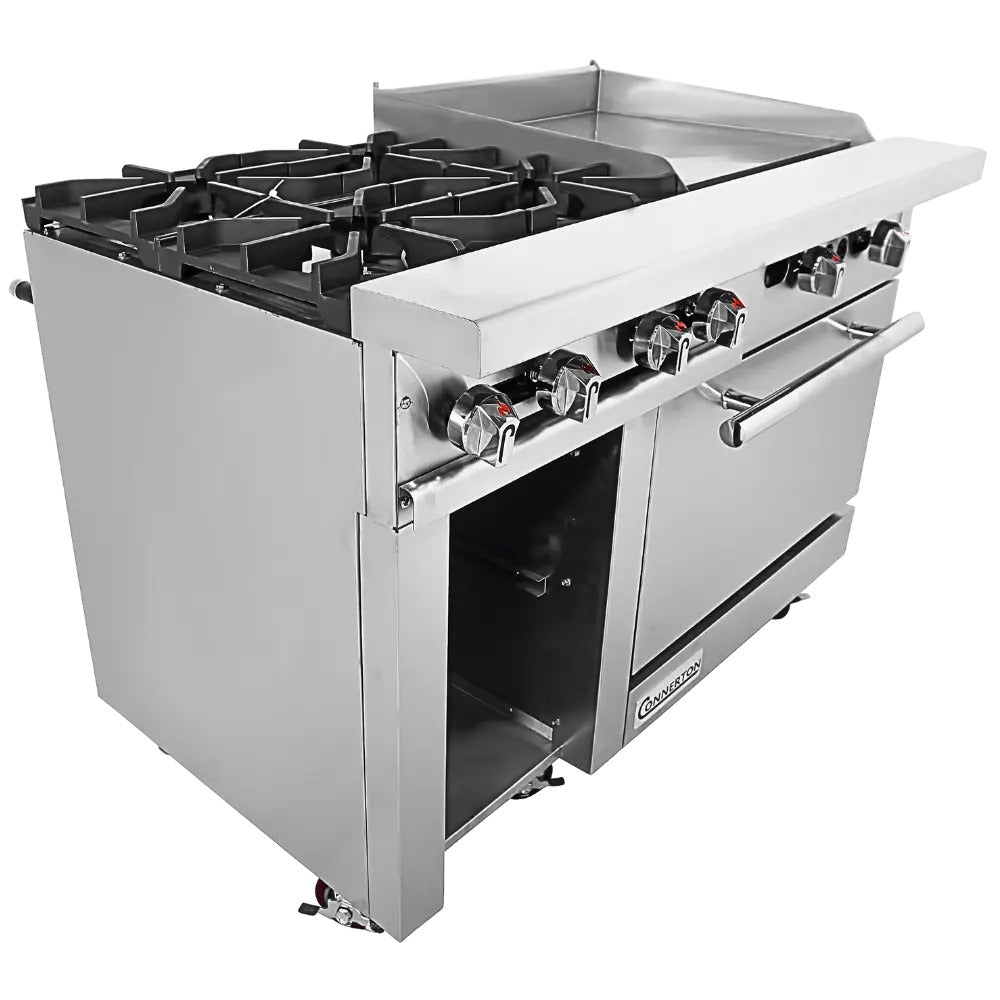 Connerton CN48-4-24G 48 In. Gas Range With Griddle Top, 4 Open Burners, 24 In. Griddle, 35,000 BTU Oven