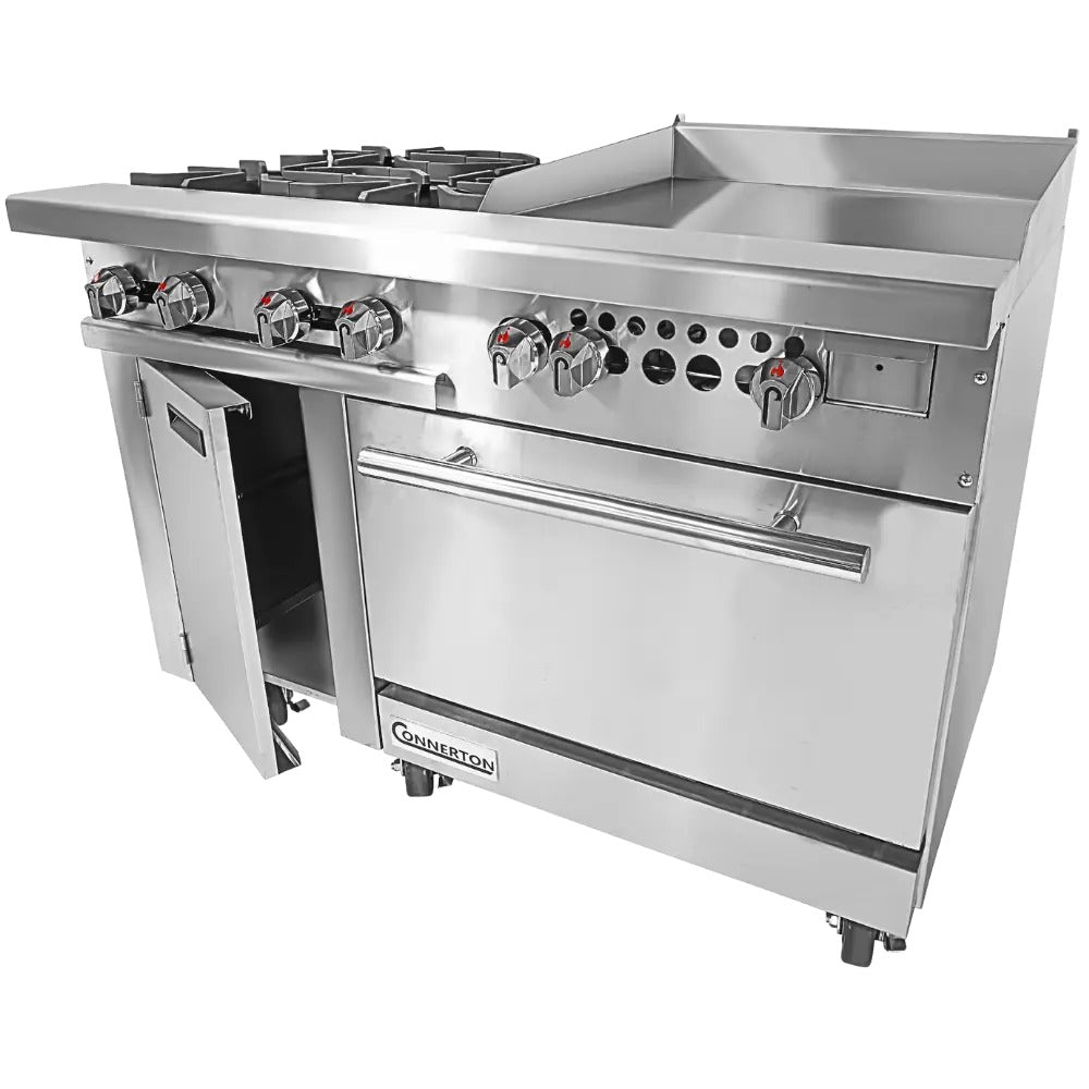 Connerton CN48-4-24G 48 In. Gas Range With Griddle Top, 4 Open Burners, 24 In. Griddle, 35,000 BTU Oven