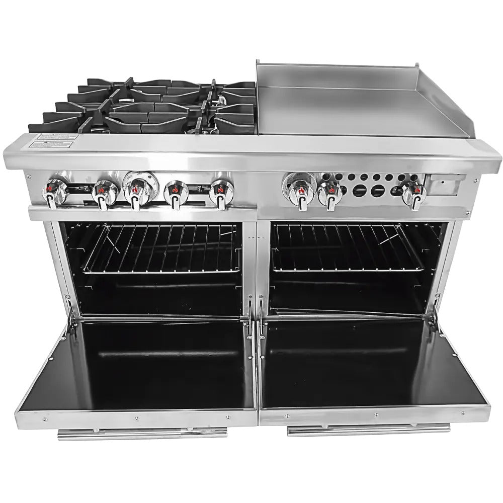 Connerton CN48-4-24G-2OV 48 In. Gas Range With Griddle Top, 4 Open Burners, 24 In. Griddle, 2 Ovens