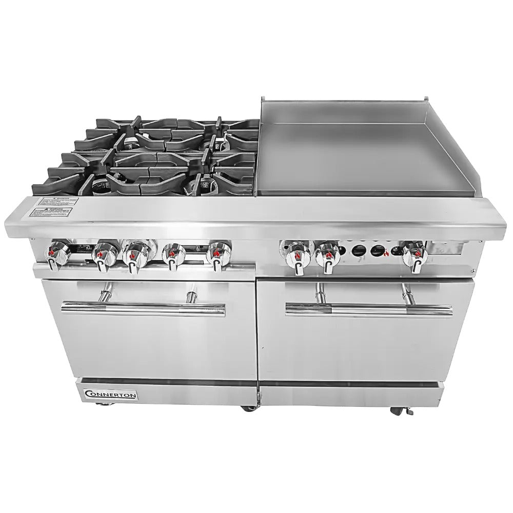 Connerton CN48-4-24G-2OV 48 In. Gas Range With Griddle Top, 4 Open Burners, 24 In. Griddle, 2 Ovens