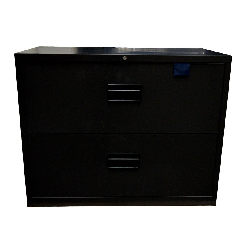 Omcan 13075 36 In. Lateral Filing Cabinet, Two Legal-Format Drawers, Black