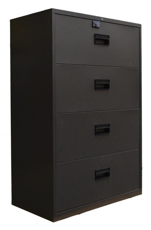 Omcan 13076 36 In. Lateral Filing Cabinet, Four Legal-Format Drawers, Charcoal Black