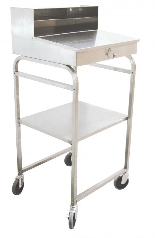 Omcan 13511 24 In. Mobile Stainless Steel Receiving Desk, Sloped Top, Lockable Storage
