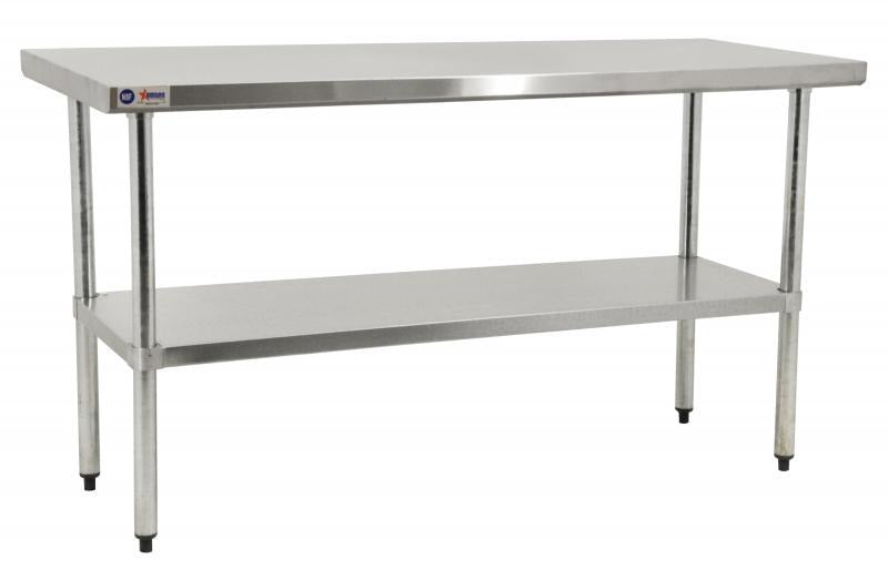 Omcan 17588 72 In. Elite Series Work Table, 18-Gauge 430 Stainless Steel Flat Top, Galvanized Undershelf