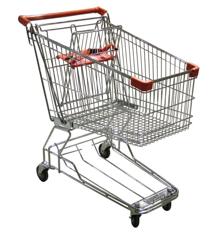 Omcan 18308 110 lb Shopping Cart, Child Seat, Corner Guards, Zinc and Chrome Finish