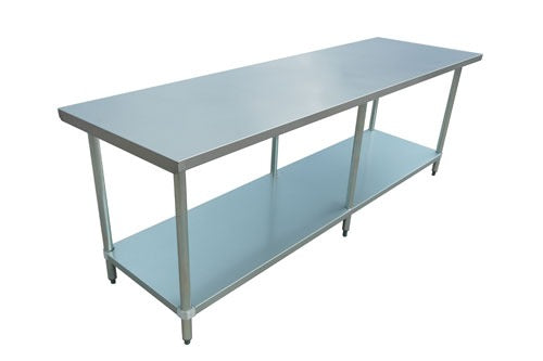 Omcan 20434 84 In. Elite Series Work Table, 18-Gauge 430 Stainless Steel Flat Top, Galvanized Undershelf