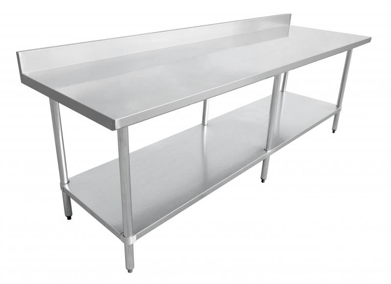 Omcan 22092 30 x 96 In. Standard Work Table, 18-Gauge 430 Stainless Steel Top, 4 In. Backsplash, Galvanized Undershelf