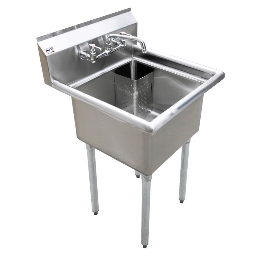 Omcan 22112 23 In. One Compartment Pot Sink, 18 x 18 x 11 In. Bowl, Corner Drain, Drain Guard
