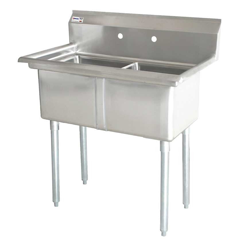 Omcan 22113 41 In. Two Compartment Pot Sink, 18 x 18 x 11 In. Bowls, Corner Drains, Drain Guards