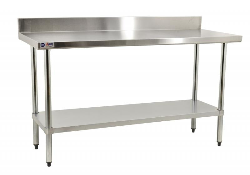 Omcan 23805 72 In. Elite Series Work Table, 18-Gauge 430 Stainless Steel Top, 4 In. Backsplash, Galvanized Undershelf