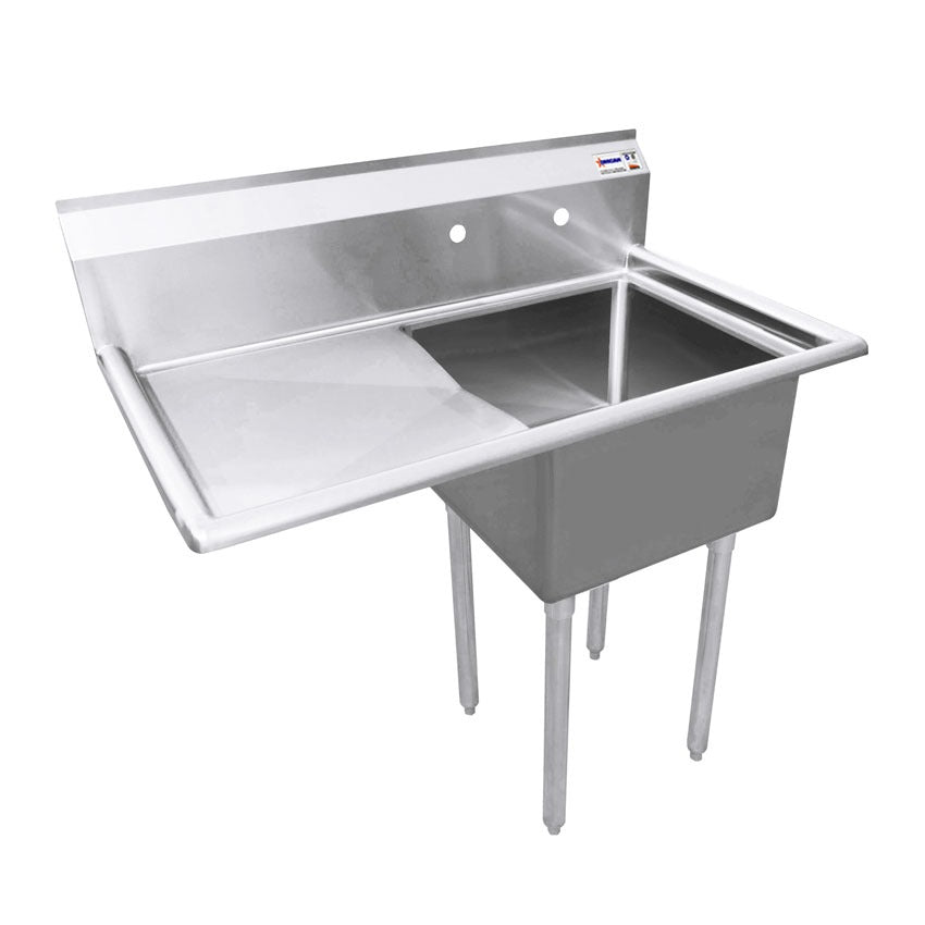 Omcan 25247 39 In. One Compartment Pot Sink, 18 x 18 x 11 In. Bowl, Corner Drain, Left Drain Board
