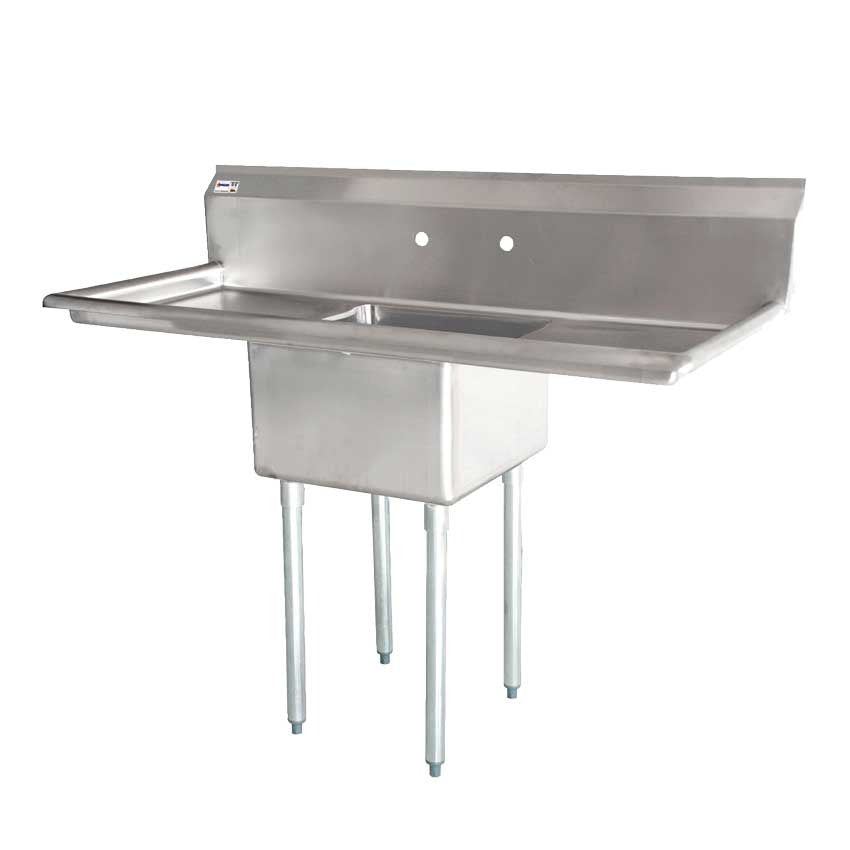 Omcan 25249 54 In. One Compartment Pot Sink, 18 x 18 x 11 In. Bowl, Corner Drain, Two Drain Boards