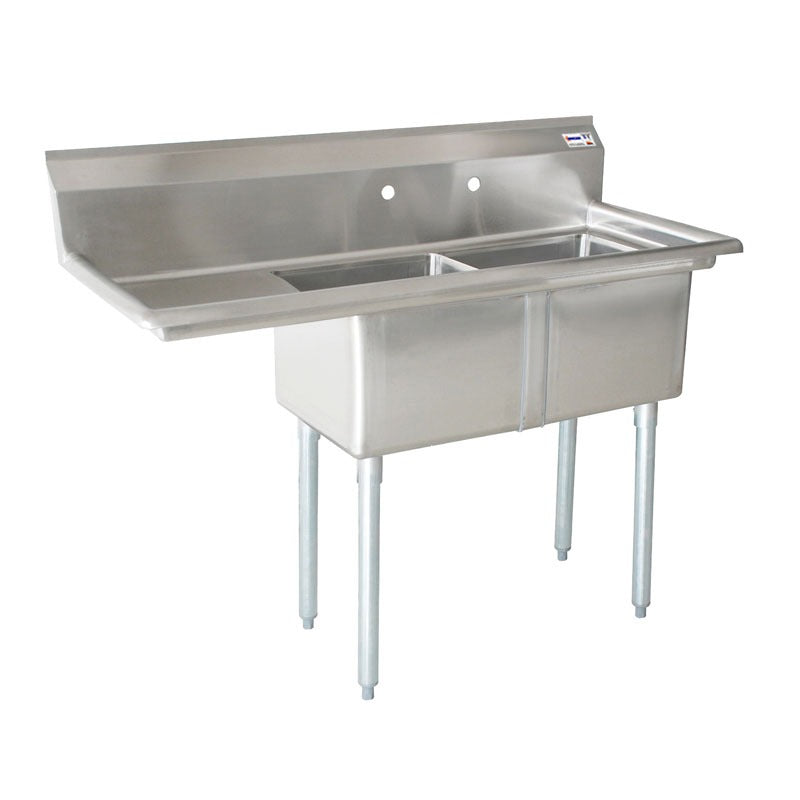 Omcan 25256 74-1/2 In. Two Compartment Pot Sink, 24 x 24 x 14 In. Bowls, Corner Drains, Left Drain Board