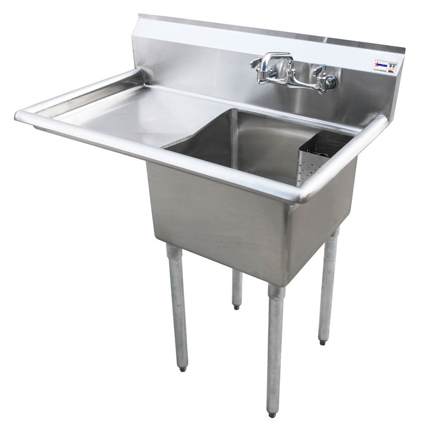 Omcan 25263 39 In. One Compartment Pot Sink, 18 x 21 x 14 In. Bowl, Corner Drain, Left Drain Board