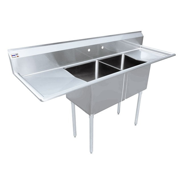 Omcan 25269 72 In. Two Compartment Pot Sink, 18 x 21 x 14 In. Bowls, Corner Drains, Two Drain Boards
