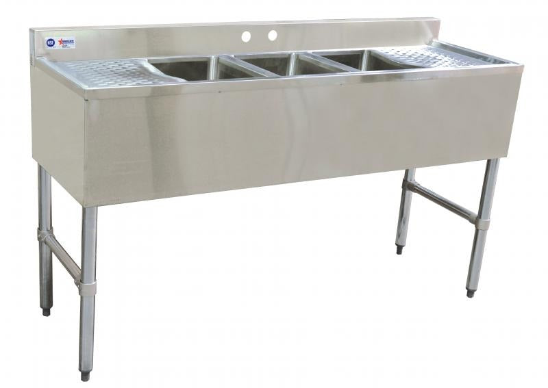 Omcan 25274 60 In. Three Compartment Underbar Sink, 10 x 14 x 10 In. Bowls, Two Drain Boards