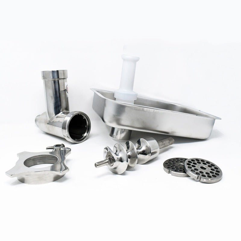 Omcan 27142 #12 Stainless Steel Grinder Head Attachment for Mixers, Complete Unit with Feed Pan and Stomper