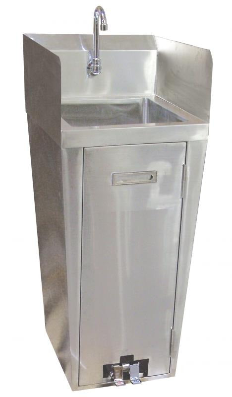 Omcan 27180 16 x 14 In. Bowl Pedestal Hand Sink with Side Splashes, Foot Pedal Valve