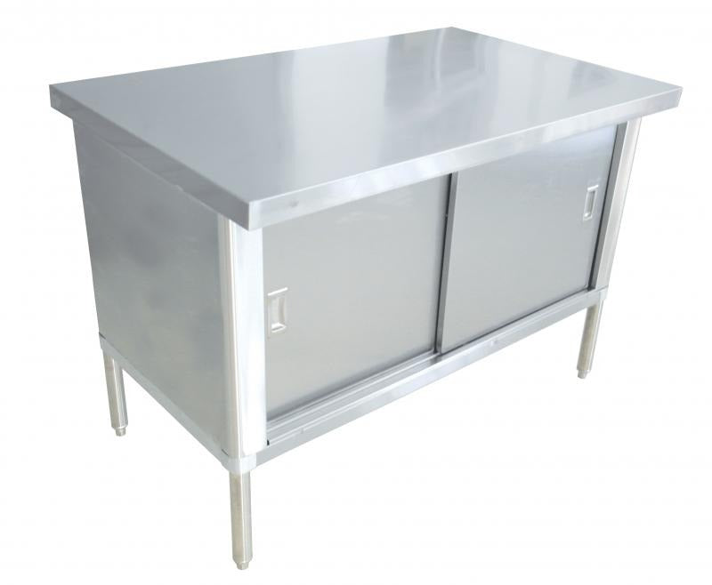 Omcan 28640 60 In. Cabinet Base Work Table, Sliding Doors, 430 Stainless Steel Flat Top, Flush Edge
