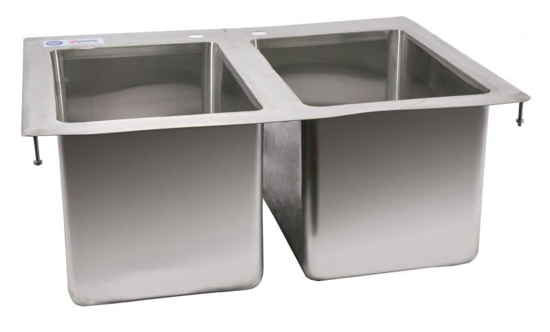 Omcan 39782 25 In. Two Compartment Drop-In Sink, 10 x 14 x 10 In. Bowls, Flat Top, Drain Baskets