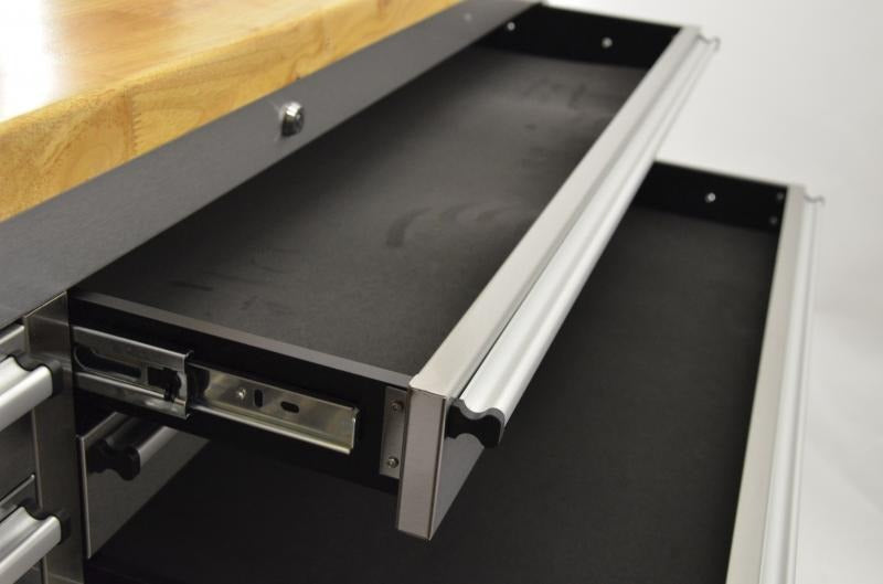 Omcan 40463 55 In. Mobile Work Bench, 10 Drawers, Rubberwood Top, Anti-Fingerprint 430 Stainless