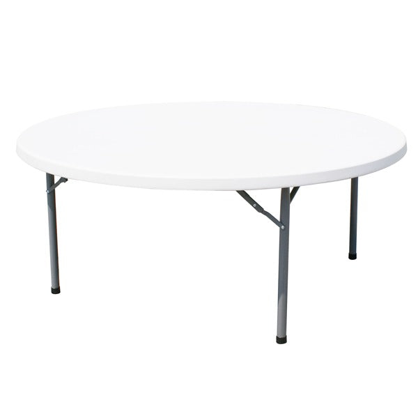 Omcan 41599 71 In. Round Folding Table, Solid HDPE Top, Steel Tube Frame, Folds Flat