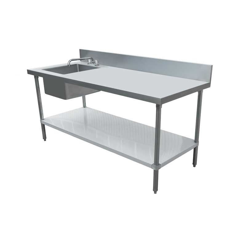 Omcan 43231 30 x 60 In. Stainless Steel Sink Table, Left Bowl, Undershelf