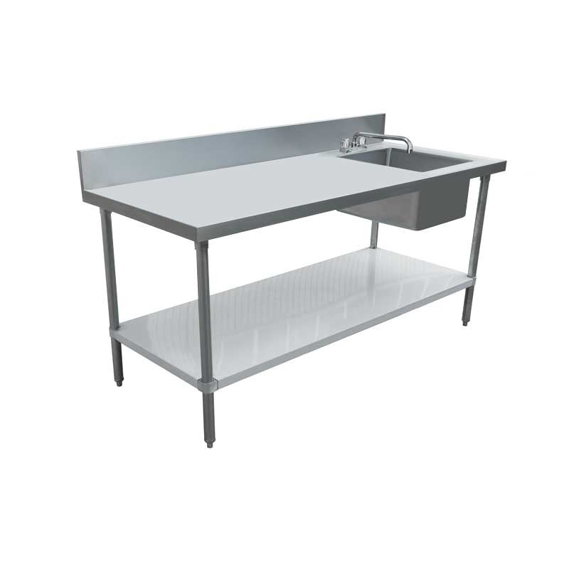 Omcan 43238 30 x 60 In. Stainless Steel Sink Table, Right Bowl, Undershelf