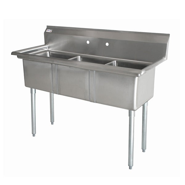 Omcan 43758 35 In. Three Compartment Sink, 10 x 14 x 10 In. Bowls, Center Drains, Galvanized Legs