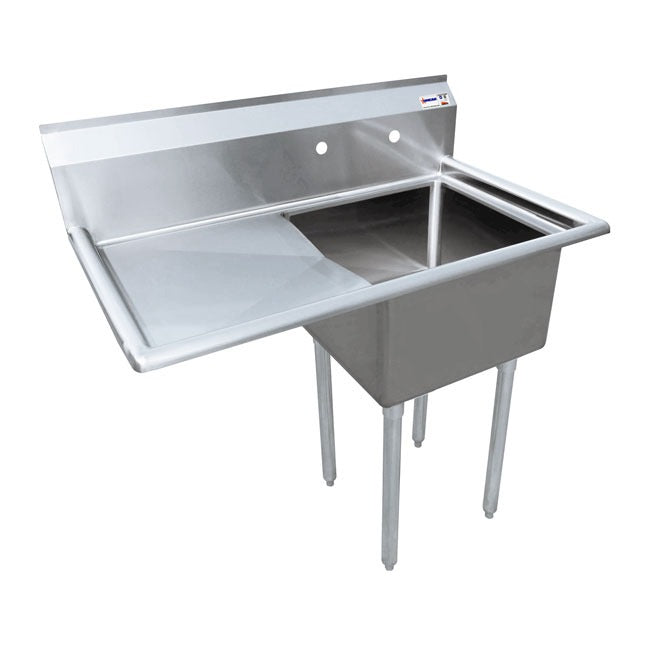 Omcan 43771 39 In. One Compartment Pot Sink, 18 x 21 x 14 In. Bowl, Center Drain, Left Drain Board