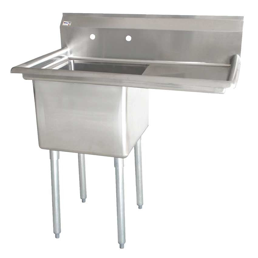 Omcan 43784 51 In. One Compartment Pot Sink, 24 x 24 x 14 In. Bowl, Center Drain, Right Drain Board