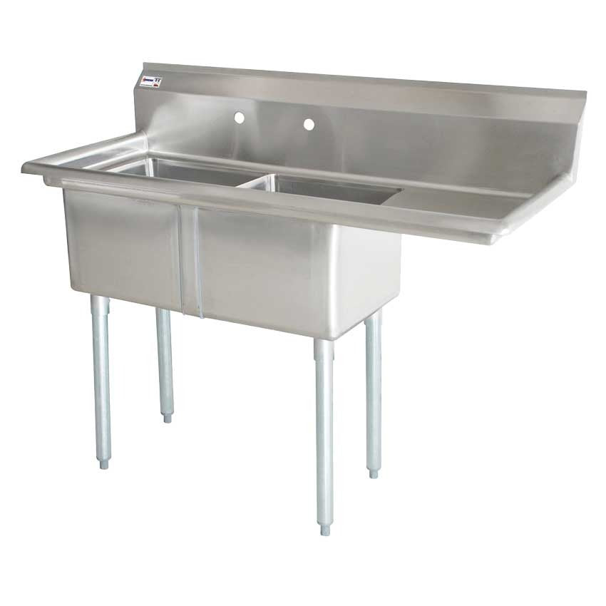 Omcan 43792 75 In. Two Compartment Pot Sink, 24 x 24 x 14 In. Bowls, Center Drains, Right Drain Board