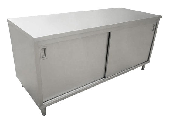 Omcan 44187 60 In. Cabinet Base Work Table, Sliding Doors, 430 Stainless Steel Flat Top, Intermediate Shelf