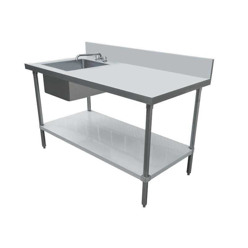 Omcan 44301 24 x 72 In. Stainless Steel Sink Table, Left Bowl, Faucet and Drain Basket
