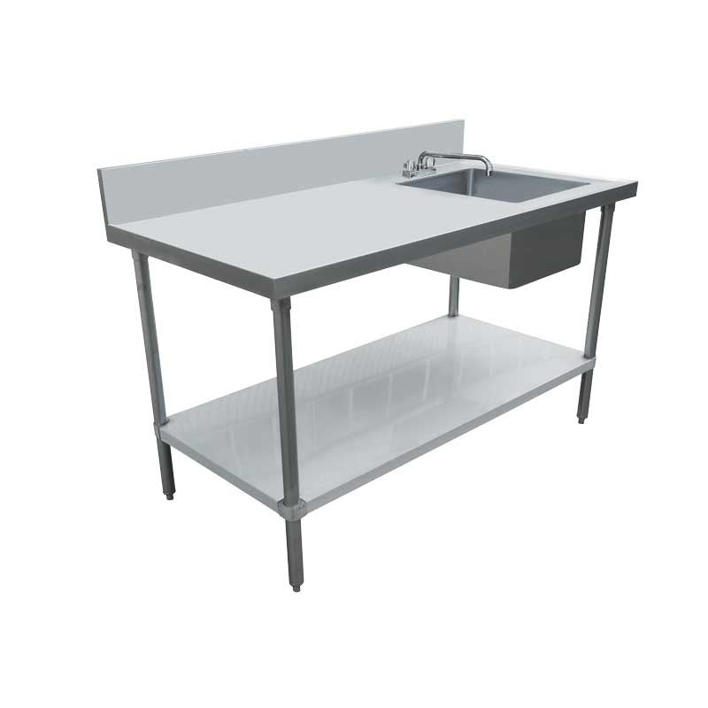 Omcan 44302 24 x 72 In. Stainless Steel Sink Table, Right Bowl, Faucet and Drain Basket