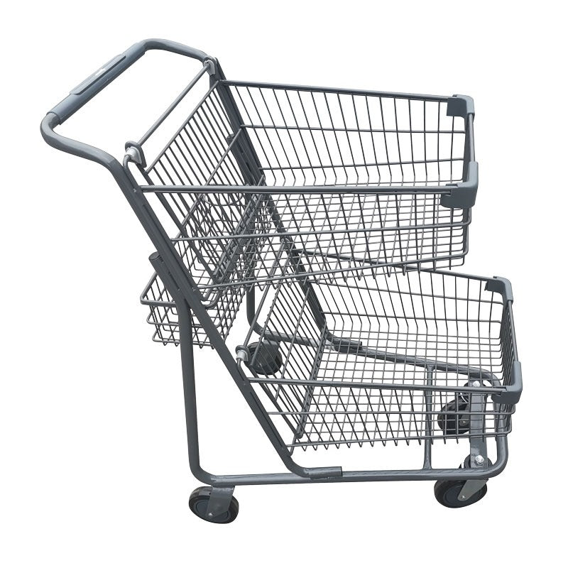 Omcan 44555 70 L Double Basket Shopping Cart, Zinc Epoxy Finish, PU Wheels