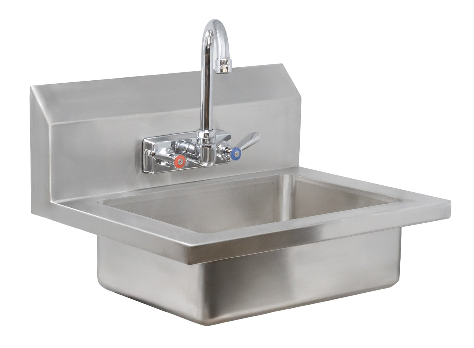 Omcan 44585 18 In. Wall Mount Hand Sink, 14 x 10 In. Bowl, 4 In. Gooseneck Faucet, Drain Basket