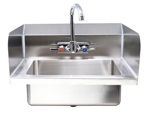 Omcan 44586 18 In. Wall Mount Hand Sink with Side Splashes, 14 x 10 In. Bowl, Gooseneck Faucet