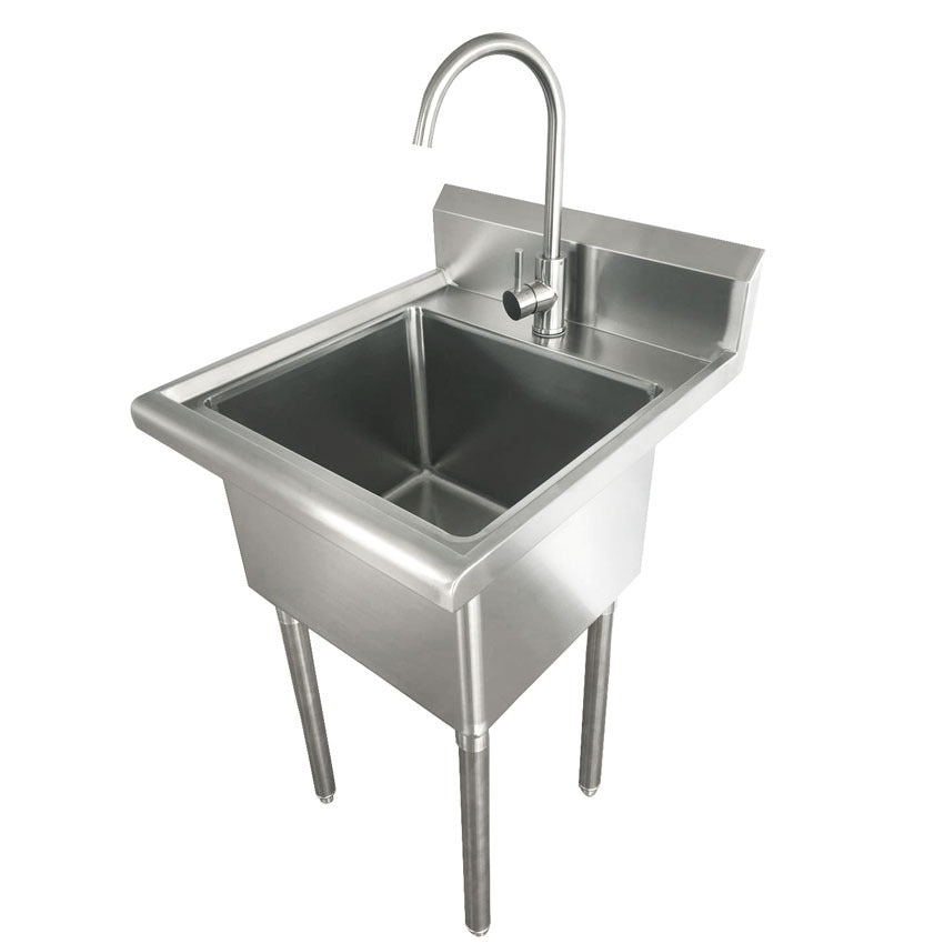 Omcan 44593 24 In. Stainless Steel Laundry Sink, 18 x 16 x 12 In. Bowl, Faucet and Drain Basket Included