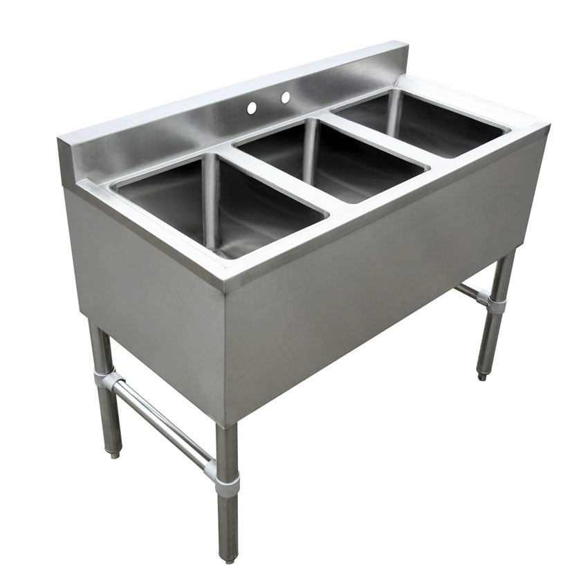 Omcan 44601 39 In. Three Compartment Underbar Sink, 10 x 14 x 10 In. Bowls, 3 In. Backsplash