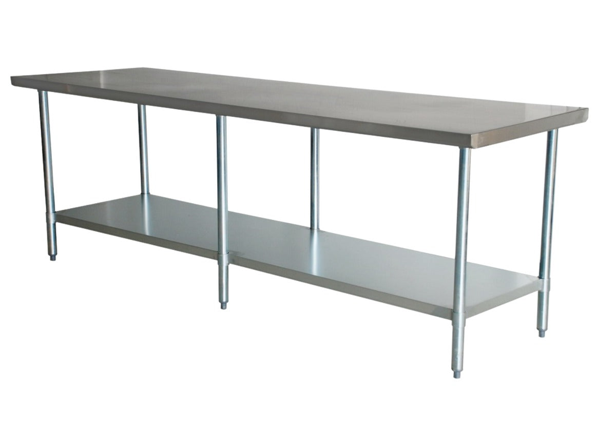 Omcan 45154 24 x 108 In. Stainless Steel Work Table, 430 Flat Top, Undershelf