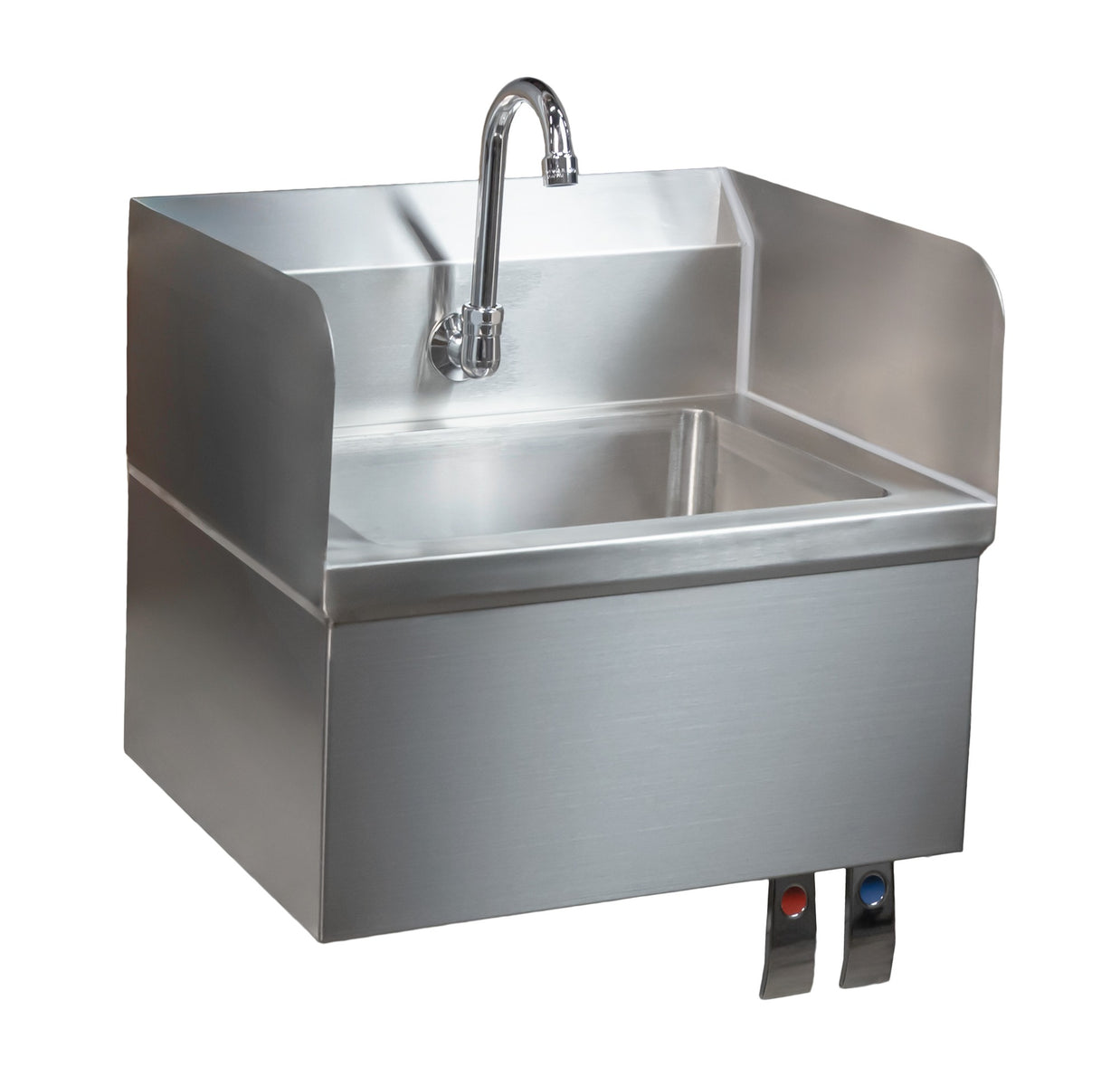 Omcan 46512 18 In. Wall Mount Hand Sink with Knee Valve and Side Splashes, 14 x 10 In. Bowl