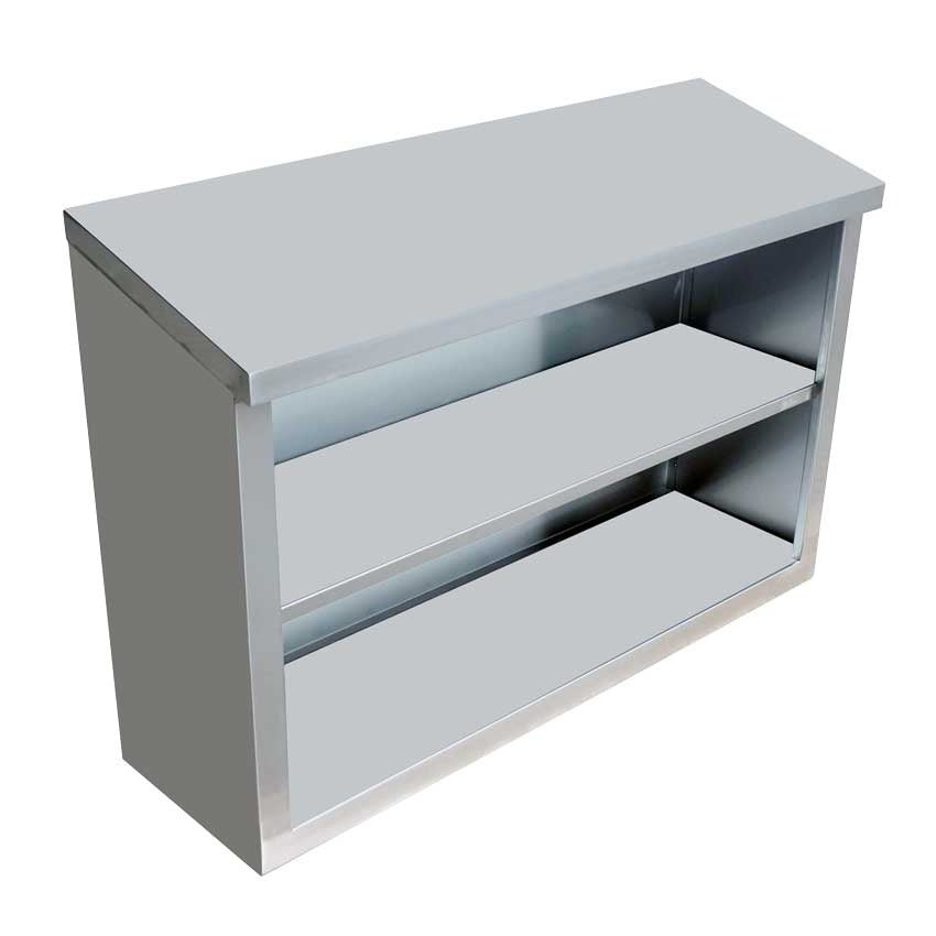 Omcan 46408 36 In. Stainless Steel Open Wall Cabinet, Slope Top, Intermediate Shelf