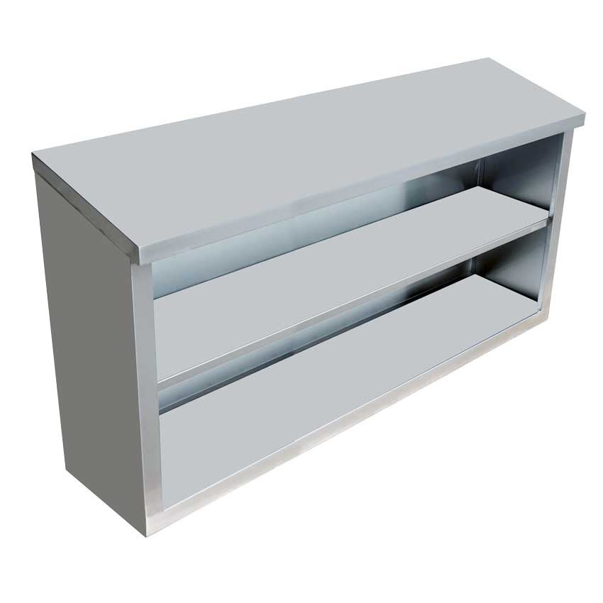 Omcan 46409 48 In. Stainless Steel Open Wall Cabinet, Slope Top, Intermediate Shelf