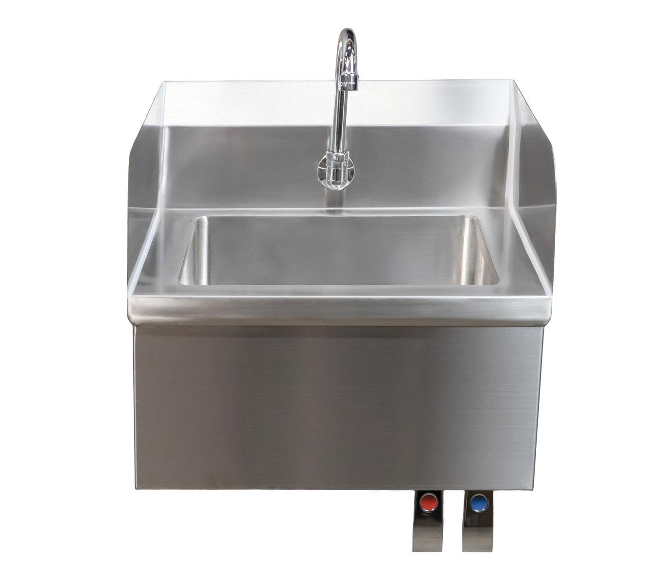 Omcan 46512 18 In. Wall Mount Hand Sink with Knee Valve and Side Splashes, 14 x 10 In. Bowl